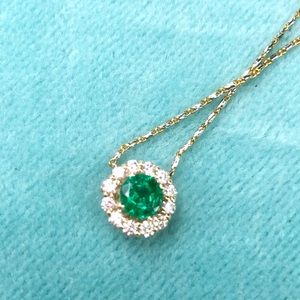 Genuine emerald and diamond pendant in 14kt gold